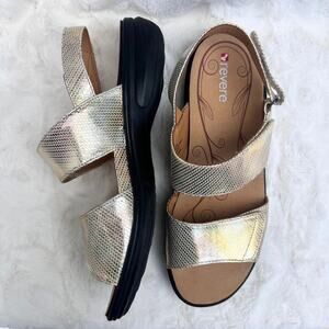 Gold Metallic Two Strap Comfort Sandals Revere Como Orthopedic Walking Shoe